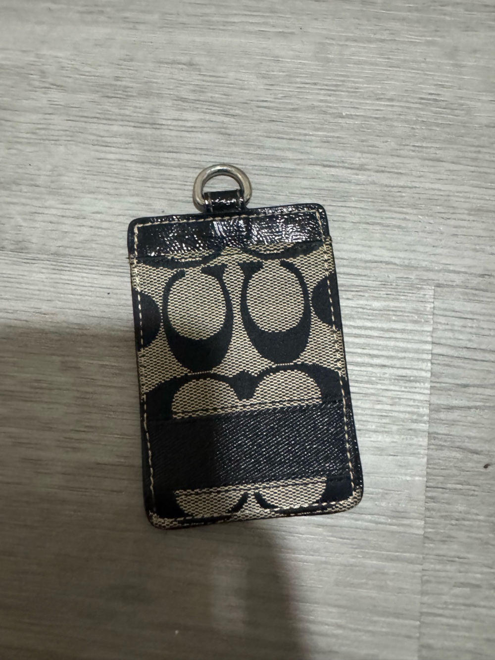 Coach Black and Tan Signature Canvas ID Holder with Ring